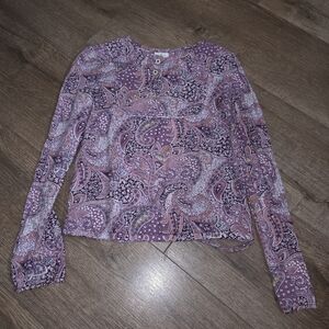 Paisley Long Sleeve Kids Blouse - Purple